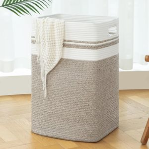 Cotton Rope Woven Laundry Basket Large Capacity <b>Rectangle</b> Storage <b>Bin</b> For Clothing Organizer Nordic Style - Product Image 3