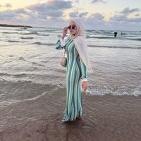Abaya pour femmes musulmanes, robe maxi élégante à manches florales, col en V, vêtements islamiques, robes modestes pour femmes, doublure en polyester, lien