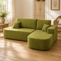 Olivgrünes Jacquard-Chenille L-förmiges Ecksofa-Set mit Chaiselongue Langlebiges Schaumstoffgefülltes Wohnzimmer-Schlafzimmer-Möbelstück