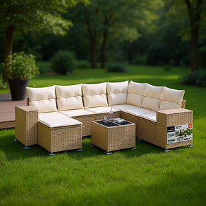 Ensemble de canapés de jardin Lifestyle en rotin beige, 6 places, mobilier d'extérieur réglable, design contemporain - Product Image 2