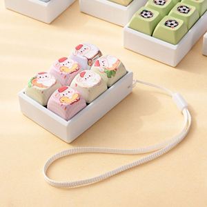 Al por mayor, Llavero con 6 mini interruptores mecánicos, con teclas PBT de dibujos animados lindos en forma de animal, tipo push-pop, clicker antiestrés - Product Image 3