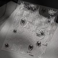 Autocollants gothiques en toile d'araignée pour ongles-Design ajouré en relief 3D doux et foncé avec motifs de toile d'araignée blanche pour décor rétro punk nail art