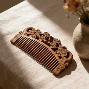 Peine de masaje de loto de madera tallado a mano, peine natural de neem para mujer, ¡el más vendido! - Product Image 5