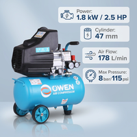 Compresseur d'air direct au gaz naturel homologué CE TUV, 2,5 CV, 1,8 kW, cylindre de 47 mm, 178 L/min, 8 bars, pompe à piston lubrifiée portable