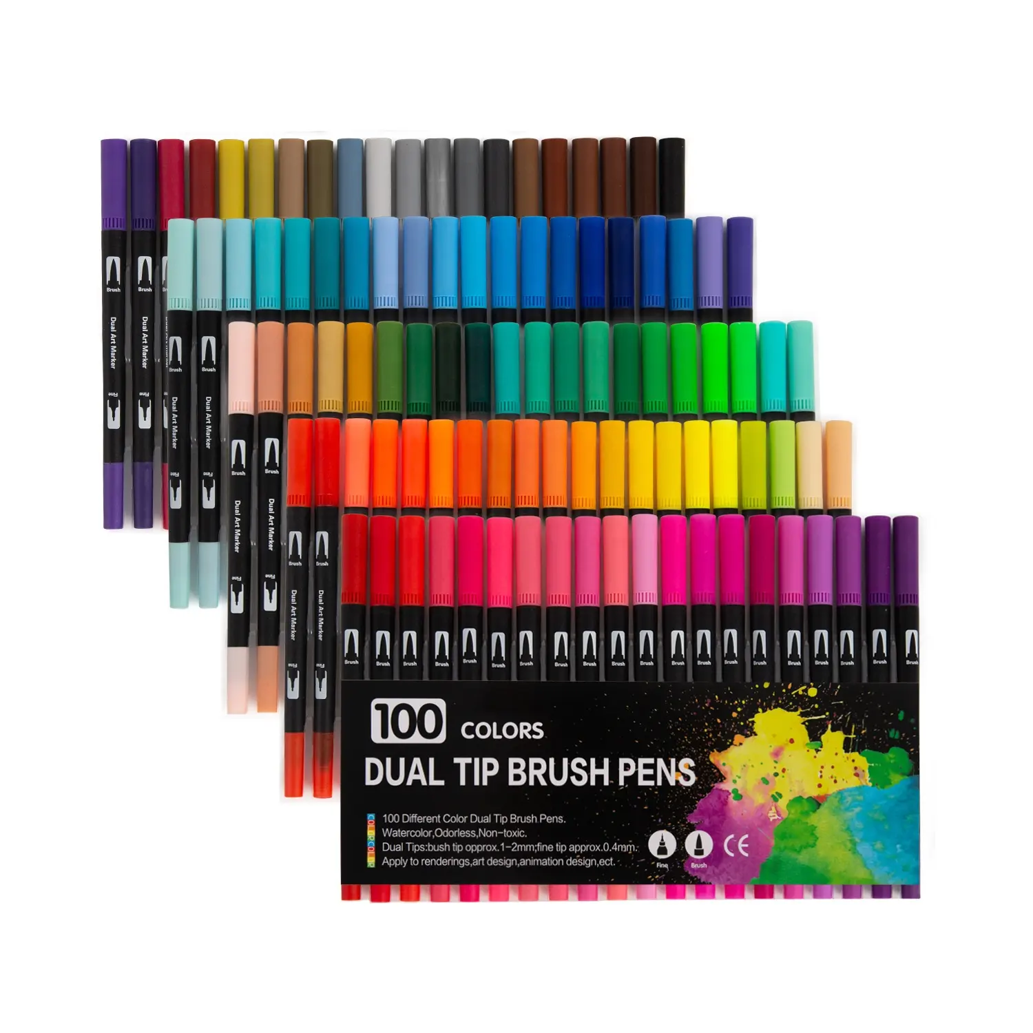 Zeamor Caneta personalizzato acquerello doppio punta 100 pennarelli di arte di colore Set allentato calligrafia nero pennello per bambini della scuola