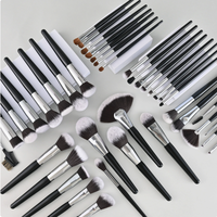 Ms.Miau Professional Black 40-Piece Synthetic Hair Angular Blush Makeup Set Wooden Handles Face Makeup Blending Foundation Eye