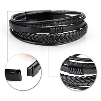 Bracelet en cuir tressé multicouche tendance pour homme, bracelet à boucle magnétique noire, bracelet punk pour homme, pulsera hombre