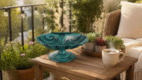 Bain d'oiseaux en résine écologique en forme de coquille de verdigris, alimenté par l'énergie solaire, résistant aux intempéries, pour oiseaux sauvages et jardin