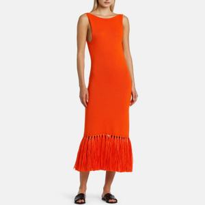 Robe longue de plage unie à taille haute, style printemps-été 2025, coupe ajustée, dos nu, avec pompons, pour femme - Product Image 1