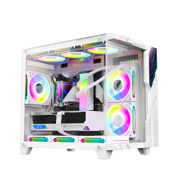 Ruix Aerospace Mini Customization RGB LOGO Display Full View Mid Tower Lovingcool Black Computer Cases Gaming Towers PC Cabinet