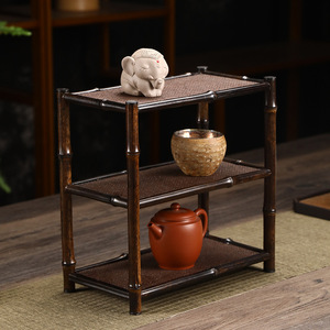 Estante para té tejido a mano de bambú, soporte para tazas, estante antiguo de tres niveles, accesorio para la ceremonia del té, posavasos, tapete para tetera, bambú - Product Image 1