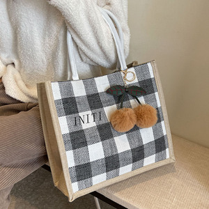 Borsa di Tote di <span class=keywords><strong>cotone</strong></span> e lino di grande capacità ecologica stampata con Logo personalizzato all'ingrosso che possono essere aggiunti ciondoli - Product Image 1