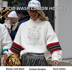 Plain Dyed Acid Wash 3D Embroidery 100% Cotton Breathable Winter Women's Hoodies 360g Fabric Weight Front Custom OEM/ODM - Product Image 2