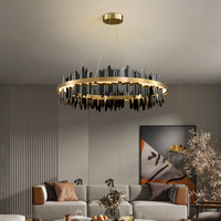 Luminaire suspendu noir moderne de luxe pour salon, salle à manger, chambre à coucher, hauteur réglable, design créatif, lumière circulaire, hôtels