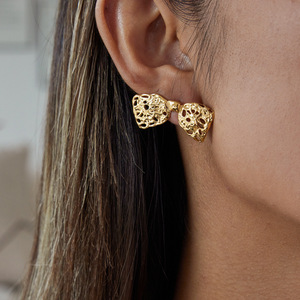 <b>Stud</b> <b>Earrings</b> Bowknot 18K Stainless Steel Lace Openwork Design Everyday Wear Jewelry - Product Image 2