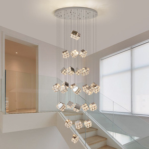 Modern Crystal <b>Chandelier</b> Long Pendant <b>Light</b> LED Remote Control Multi-head For Villa Staircase Living Room - Product Image 3