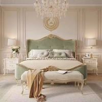 Lit double moderne de luxe en chêne massif avec panneau MDF, idéal pour chambre à coucher en appartement