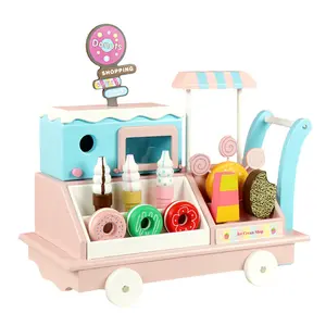 Wooden Baby Kitchen Ice Cream Pretend Cart Toys Play Food Truck Gift For Holiday Girls And Boys