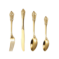 Ensemble de couverts en acier inoxydable 304 doré, manche floral ajouré sculpté, fourchette, couteau, cuillère pour mariage, hôtel, restaurant