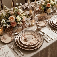 Vintage Braunes Blumenmuster Keramik-Tellerset 6,5/8/10,5/12 Zoll Toile De Jouy Porzellan-Geschirr für Hochzeit Hotel Tischdekoration