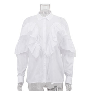 <span class=keywords><strong>Camicetta</strong></span> da Donna in Cotone a Maniche Lunghe 2025, Bianca, Elegante e alla Moda, <span class=keywords><strong>con</strong></span> <span class=keywords><strong>Volant</strong></span> - Product Image 3