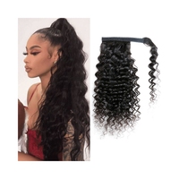 Queue de cheval en cheveux humains bouclés longs de 22 pouces, extensions de cheveux naturelles avec patchs pour queue de cheval pour femmes
