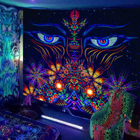 Tapis mural animal lunaire fluorescent, lumière noire UV, psychédélique, hibou, tapisserie