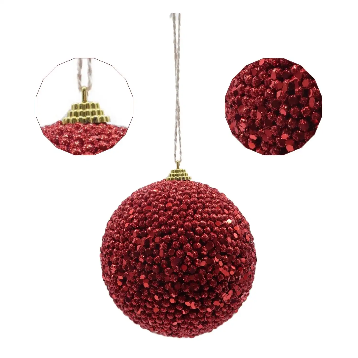Affordable Other Christmas Decorations Sequined Red Glittered Net Ball Christmas Tree Ornament