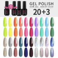Kit de vernis à ongles gel 20 couleurs, longue tenue, avec base, top coat et finition mate, pailleté, nude et rouge, pour usage professionnel en salon