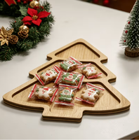 Plateau de service en bois pour desserts, motif sapin de Noël, écologique, pour fêtes
