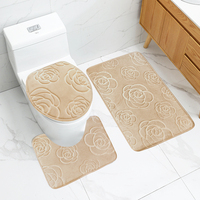 Ensemble de tapis de salle de bain 3 pièces, motif floral en relief, polyester absorbant, antidérapant, lavable en machine, couleur unie, tapis de toilette en forme de U pour la maison