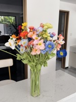 Pavots artificiels en soie floqués, tige pliable, fleurs de pavot rouge, orange, blanc pour la décoration de mariage, de table à la maison, haute qualité