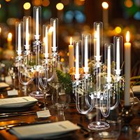 Centre de table candélabre pour mariage, fête, réception, décoration, acrylique, 5 bras, porte-bougie LED transparent