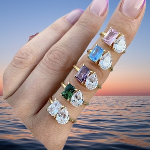 Anillos de Compromiso de Plata 925 UM-Jewelry, Chapados en Oro Rodio, con Dos Piedras de Moissanita de Forma Única, para Aniversario - Product Image 4