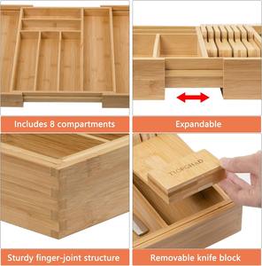 Organizador de cubiertos de bambú para cajón, soporte expandible para utensilios de cocina, bandeja para cubiertos, organizador de vajilla, divisor de almacenamiento - Product Image 5