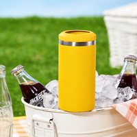 Refroidisseur de canettes 4-en-1 en acier inoxydable de 16 oz avec logo personnalisé, revêtement poudré, ouvre-bouteille et couvercle de couleur assortie pour bière et soda