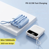 Power Bank Mini portabel QC3.0, Power Bank Mini portabel 10000mAh kabel isi daya Cepat 22.5w PD 20w, Output USB-C, tampilan Led 10000mah