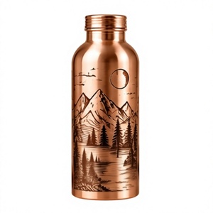 Botella de Agua de Cobre Puro Hecha a Mano, a Prueba de Fugas, con Grabado de Lago de Montaña, Portátil y Ecológica - Product Image 1