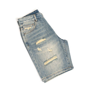 Shorts en <span class=keywords><strong>jean</strong></span> déchirés pour hommes, taille mi-haute, coupe droite, style américain décontracté, nouvelle collection été, marque tendance, coupe ample, style rétro - Product Image 3