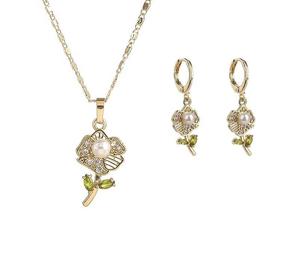 Juego de Joyería de Lujo Chapado en Oro de 18K, Collar y Aretes Románticos con Circonita Cúbica en Forma de Flor, Aleación de Cobre de Moda - Product Image 5