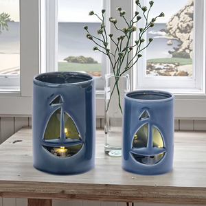 Poissons océaniques en céramique et conque Porcelaine Escargot de mer Lumière LED Bougeoirs <span class=keywords><strong>d</strong></span>'été Lanternes et <span class=keywords><strong>bocaux</strong></span> de Noël - Product Image 1