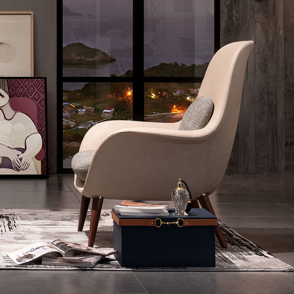 Wholesale Home Furniture PU Leather Wood Lounge Chair Restaurants Hotel Wood Chairs Luxury Living Room Chairs