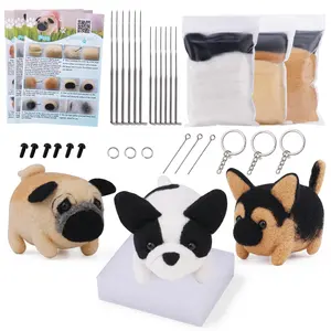 Nguồn cung cấp handmade len kim nỉ Starter Kit 3pcs Dog DIY Len cảm thấy Craft Kit với cơ bản cảm thấy công cụ