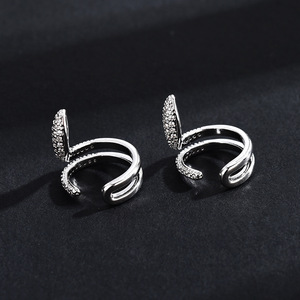 Snake-Themed Clip-On <b>Earrings</b> Full Diamond Animal Zodiac Design Unisex Party Jewelry Zinc Alloy Micro Insert Style - Product Image 4