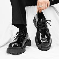 Sepatu Pria Kulit Kasual Serbaguna, Sol Tebal, Model Big Toe, Warna Hitam, Penambah Tinggi