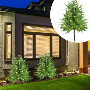 Pin de Norfolk artificiel de Noël LED de 27 pouces avec piquet de sol facile à pousser Faux Noël Décoration intérieure extérieure de Noël - Product Image 5