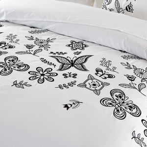 Juego de Sábanas de Algodón con Estampado de Plantas Teñidas con Hilo de 300 Hilos, 1.5M, 60S, Color Blanco, Fundas de Edredón de Cuatro Piezas, Juegos de Edredón Sencillos para Hoteles - Product Image 3