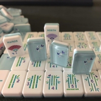 Set Mahjong Akrilik Berlapis Lavender Tersedia, dengan Motif Burung Geometris, Bunga Botani, Kipas, dan Naga
