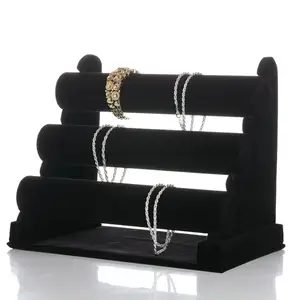 Fluwelen Armband Display Zakdoek Acryl Lederen Sieraden Display Organizer Zwarte Horlogehouder