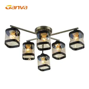 GANVA-lámpara <span class=keywords><strong>de</strong></span> <span class=keywords><strong>techo</strong></span> cuadrada moderna para decoración del hogar, Bombilla múltiple montada en superficie <span class=keywords><strong>de</strong></span> vidrio E27 Vintage - Product Image 2